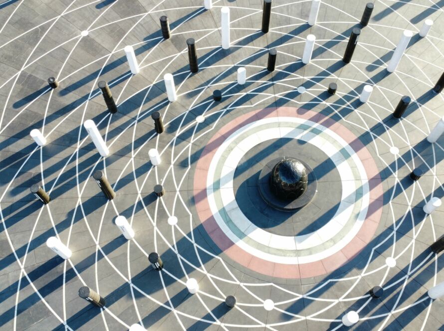 Top view of the Milton Keynes Rose on a sunny day